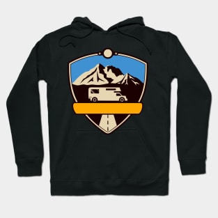 Travel Adventure Mountains Camper Emblem Hoodie